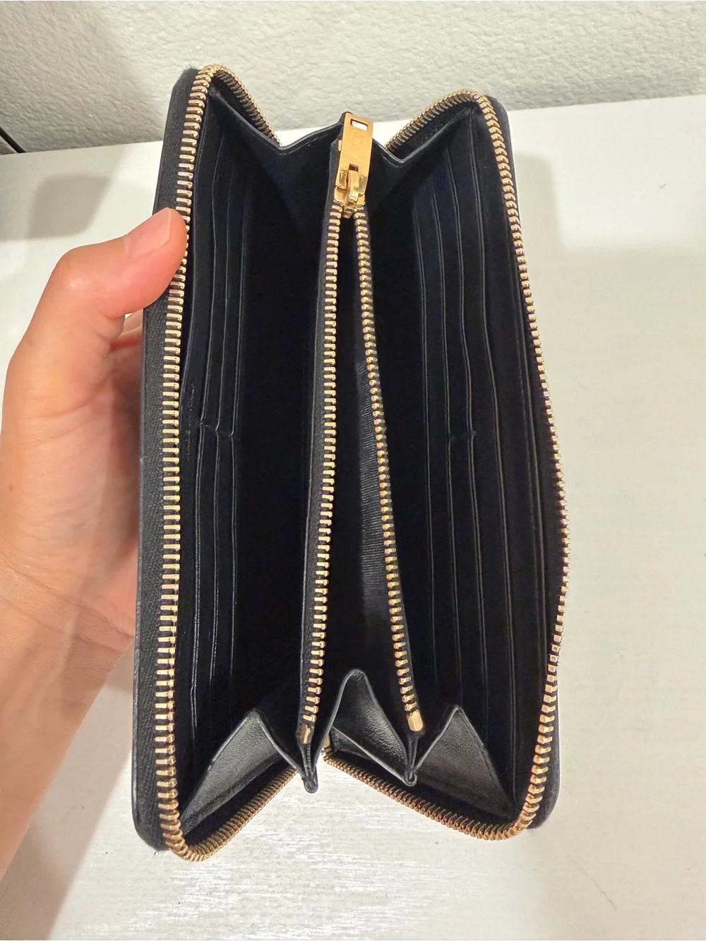 Saint Laurent Black Leather Zip-Around Wallet with Gold Hardware